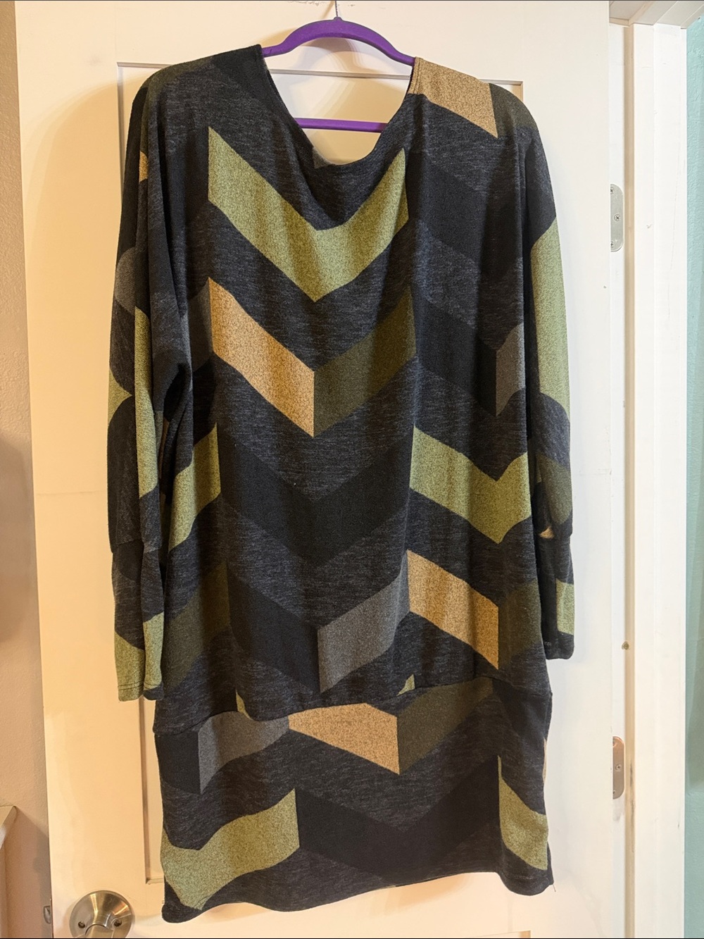 Chic Soul Chevron Tunic in Black, Olive & Tan